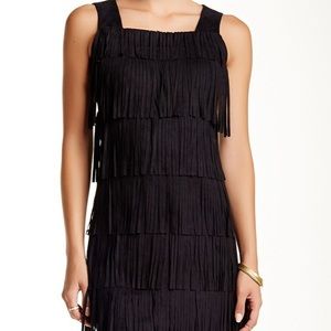 Ontwelfth Vegan Suede Multi Fringe Dress Black